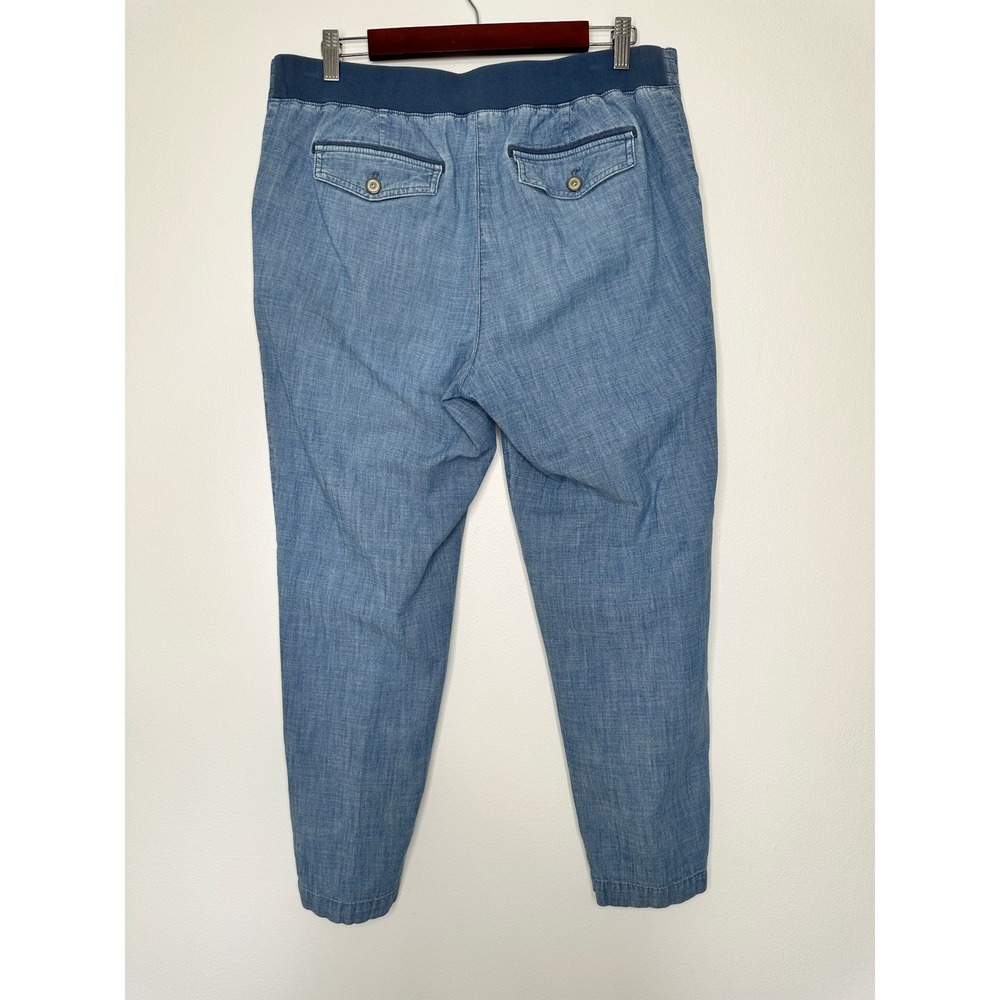 Talbots Chambray Straight Leg Button Tab Cuff Pants Size 12 Blue Cotton Blend - Picture 2 of 10